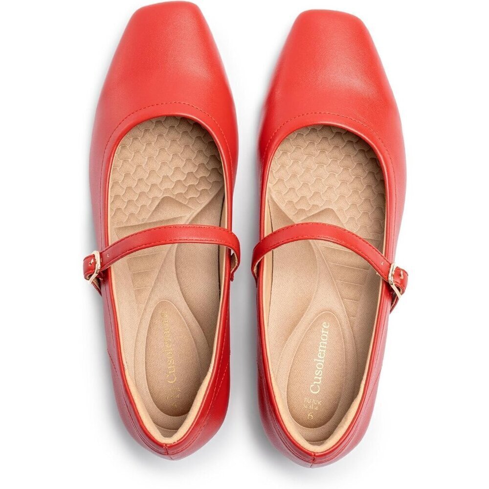 Women Red Faux Leather Arch Support and Concealed Low Wedge Heel Ballet Flats